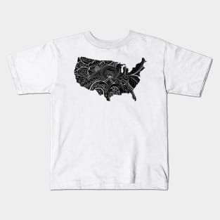 Mandala art map of the United States of America on black background Kids T-Shirt